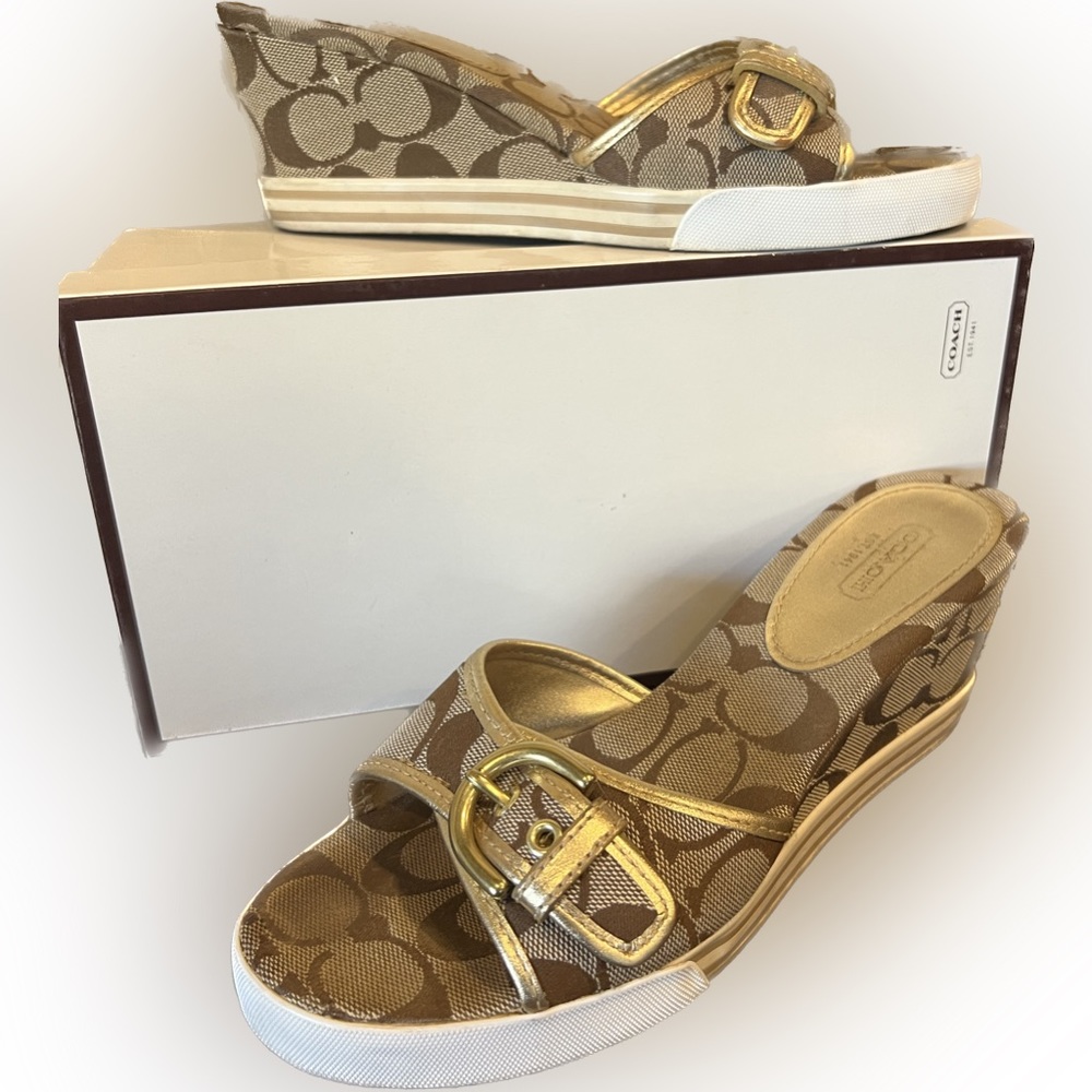 Vintage Coach Wedge Sandals -Gold/Brown Size 7